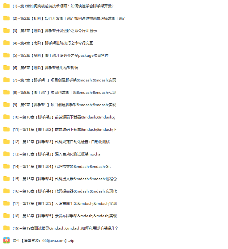 自主搭建5个精品脚手架，助力前端研发全流程提效19章完结无密
